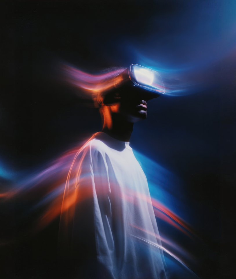 Person exploring an immersive digital environment